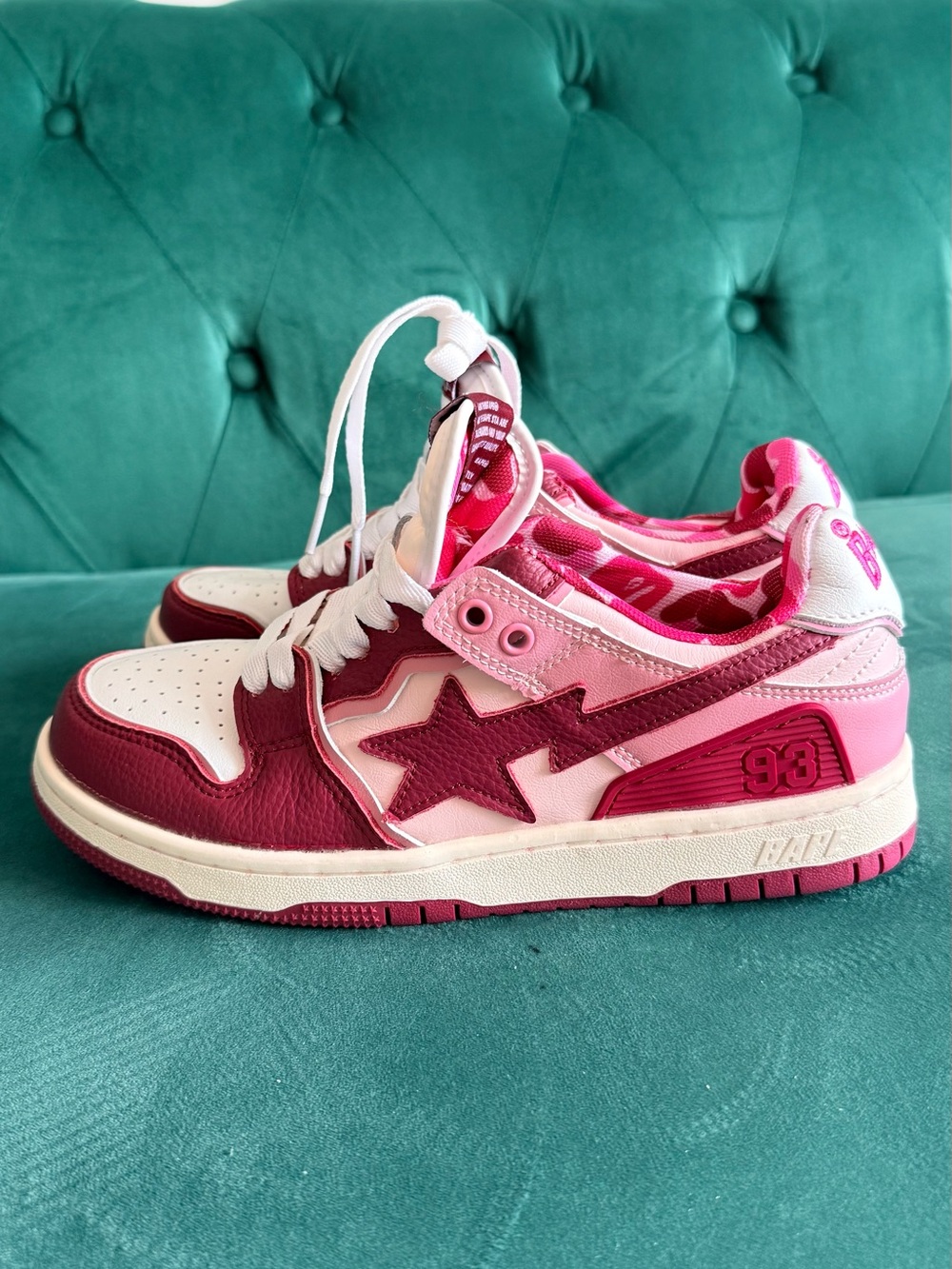 Bape Low Top Star Sneakers in Pink & Burgundy
